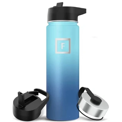 Bild av Iron Flask Sportvattenflaska 650 ml, 3 lock (halmlock), vakuumisolerat rostfritt stål, dubbelväggig, termoskopp, matsal av metall