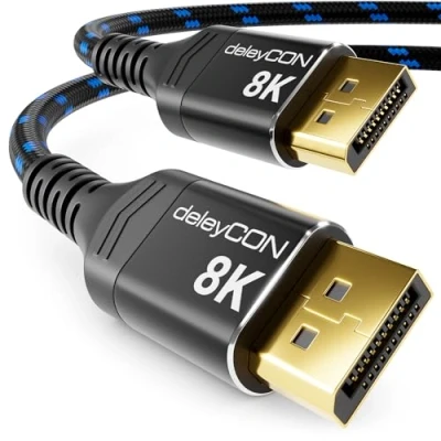 Bild av deleyCON 3,0m DisplayPort Kabel 1.4 (8K@60Hz 4K@165Hz 2K@360Hz/240Hz/165Hz/144Hz) UHD WQHD HDR AMD FreeSync + NVIDIA G Sync för Spelmonitor Grafikkort PC