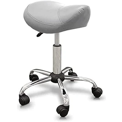 Bild av QUIRUMED Pall av ponnytyp, ergonomisk, med stålbas, silverfärg, konstläderklädsel, justerbar höjd, vadderad sits, svängbara hjul, upp till 150 kg