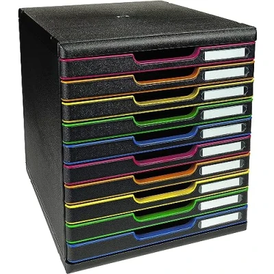 Bild av Exacompta Ref 302914D MODULO A4 Lådhurts med 10 stängda lådor för A4+ dokument Utvändiga mått: Djup 35 x Bredd 28,8 Höjd 32 cm Svart/arlequin/svart