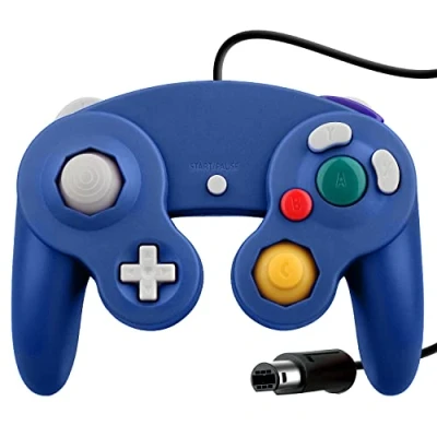 Bild av OSTENT trådbunden chockspelkontroll kompatibel med Nintendo GameCube NGC videospel färg blå