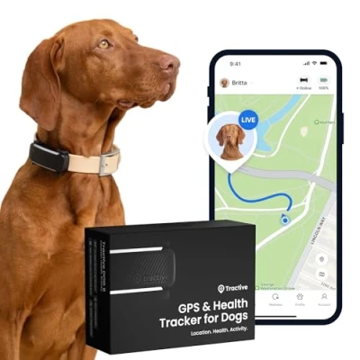 Bild av Tractive hund GPS Marknadens ledare Platsspårning i realtid Rymningsnotiser Aktivitetsspårning Hälsonotiser Skall spårning (svart)