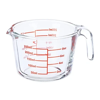 Bild av Relaxdays mätkopp glas, 250 ml, värmebeständig, mikrovågsugnssäker, skala i milliliter, oz, koppar, transparent