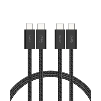 Bild av Belkin 2 Pack Flätad Kabel för USB C till C, 1.5 m, 240 W Mjuk, flexibel snabbladdningskabel, laddningskabel Type iPhone 15 och 16 serien, Galaxy S25, Pixel 9, iPad Pro, m.fl. Svart