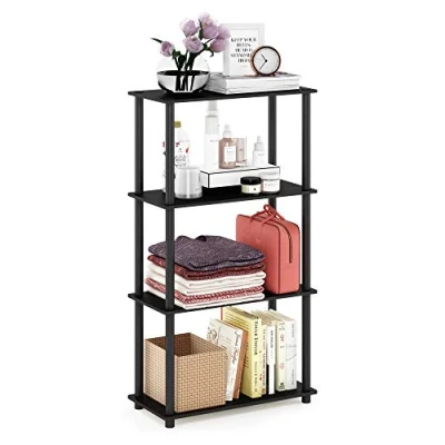 Bild av Furinno Turn N Tube 4 stegs multifunktionshylla, amerikansk/svart 59,9 (bredd) x 109,9 (höjd) 29,7 (djup) cm