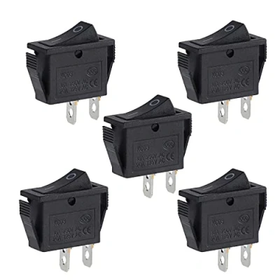 Bild av ON OFF 2 Plats SPST Pin Snap i Rocker Switch 16A / 20A 250V 125V AC Svart 5 Pack