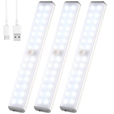 Bild av Underskåpslampor uppgraderad USB uppladdningsbar 28 LED magnetisk rörelsesensor nattlampa, skymning till gryning fotocell, automatisk på/av. Bärbar, sladdlös, klistra på var helst för skåp, garderob,