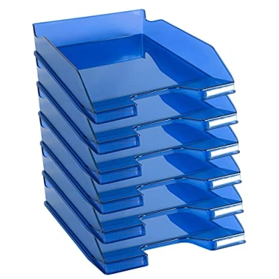 Bild av Exacompta 113260D 6 pack premium brevfack Combo midi din A4. Idealiska brevkorgar för organisation. Robusta och stapelbara förvaringskorgar kungsblå genomskinlig glansig
