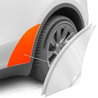 Bild av Luxshield hjulbågsskydd monterade för Tesla Model Y I 2020 2024 Fordonets lackskyddsfilmset mot stenskott Transparent glansig och självhäftande