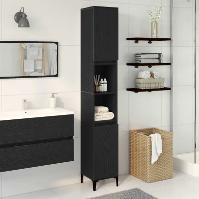 Bild av vidaXL Elegant Badrumsskåp i Svart Ek Med Bra Förvaringsutrymme Modern Design Hållbart Konstruerat Trä För Inomhusbruk Stiligt 2 Dörrars Sminkbord Groominglösningar Möbellösningar Organisatör Snygg