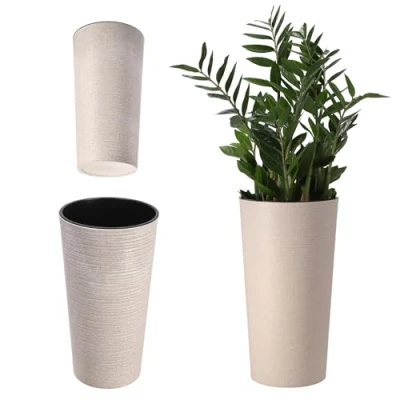 Bild av KADAX blomkruka med träspån, elegant ytterkruka avtagbar insats, för kontor, blomkruka, trädgårdsskål (grädde, ⌀ 25 cm)
