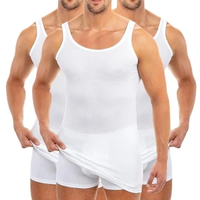 Bild av HERMKO 3007 3 pack extra lång herrundertröja (+10 cm) linne av 100 % ekologisk bomull, Vit, 7XL