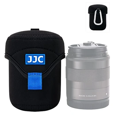 Bild av JJC Spegelfri linspåse skyddsfodral för Canon Fuji Olympus Nikon Sony linser, mjuk neopren vattentålig resa bära kameralins wrap med karbinhake (innerstorlek 2,6 x 3,1)