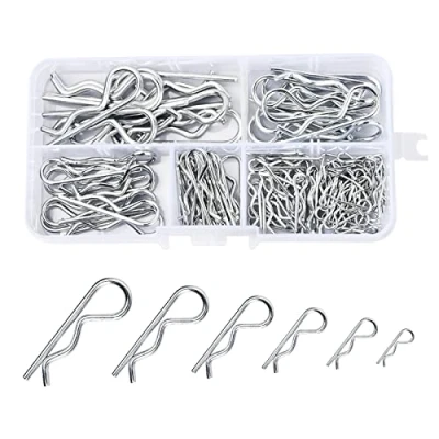 Bild av 100 st splint fjäderstift 2 mm, R clips sortiment galvaniserad, fjäderbult säkringsplink set med sortimentlåda, kolstål hitch pin för bilar mekaniker 6 storlekar
