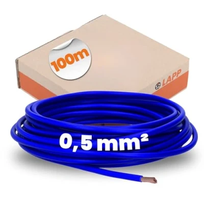 Bild av 100 meter Lapp 4510161 H05V K 0,5 mm² ultramarinblå I kabelkabel flexibel trådkabel PVC enkelladdare tråd mm2 kabeldragning