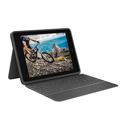 Bild av Logitech Rugged Folio för iPad (7:e, 8:e och 9:e generationen), skyddande tangentbordsfodral med Smart Connector hållbart spillsäkert tangentbord, Layout Pan Nordic QWERTY Svart