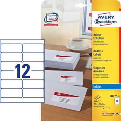 Bild av Avery Zweckform J8177 Vit 42.3 x 99.1 mm 300 etikett (er) (25 ark 12) adresslappar