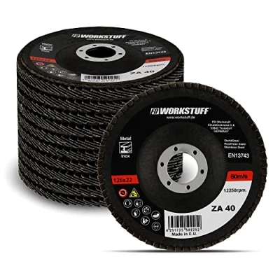 Bild av FD Workstuff Premium fläktskivor set│ blå │ 10 stycken Ø 125 mm Mixpack (2 x korn 40/60 vardera 3 80/120) Inox │slipskivor lamellskivor