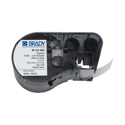 Bild av Brady FreezerBondz Polyester matt permanent aggressivt akryllim 81 mikron svart på vitt 12.7 x 25.4 mm 180 etikett (er) (1 rulle/rullar 180) kontinuerlig etikettkassett med band för BMP41, BMP51, BMP53, M410, M510, M511