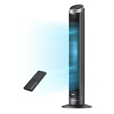 Bild av Dreo 28dB tornfläkt med fjärrkontroll, 7,9 m/s hastighetsfläktar, 90 oscillerande, tyst kylning, 3 lägen, 12 timmars timer, LED display, golvfläkt för sovrum och kontor.