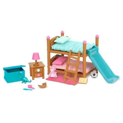 Bild av Li&#039;l Woodzeez WZ6705Z våningssäng 18 st set med sovrumsmöbler och tillbehör miniatyrleksaker lekset för barn i åldern 3+