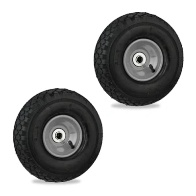 Bild av Relaxdays Skottkärra hjul 10 x 3,00 4, 2 lagerdäck, axel 17 mm, 136 kg, stålfälg, 255 90 svart grå, gummi