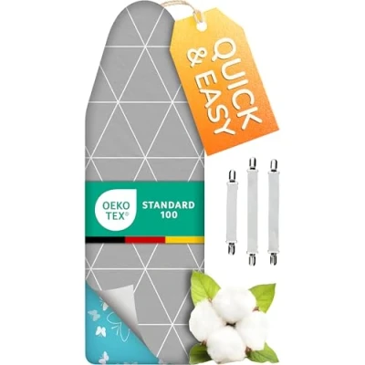 Bild av Super Soft Turbo Strykbrädsöverdrag 140 x 40, tillverkad i Tyskland, Oeko Tex bomullstoppning, snabbare med termisk simning, 5 storlekar, EasyFit+spännare, XXL yta 130140 3845 cm