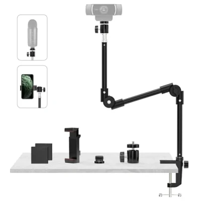 Bild av Kamerastativ med telefonhållare och 5/8&quot; skruv, 25&quot; flexibelt projektorstativ svanhals bordsmikrofon för Logitech C922 C930e C920 C925e C615 C960 Brio 4K, GoPro Hero, blå Yeti snöbollsis