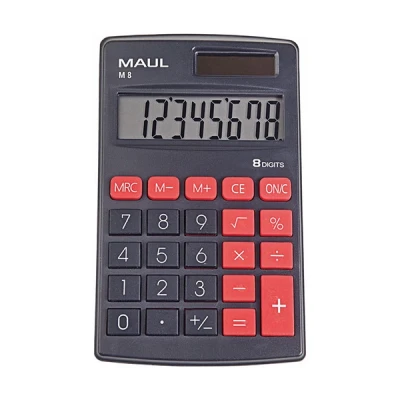Bild av Maul Kalkylator M8, Räknare Med Stor 8 Siffrig Display, Standardfunktioner För Kontor, Hem, Skola, Funktionstangenter i Färger, Soldator Batterianvändning Mörkret, Svart