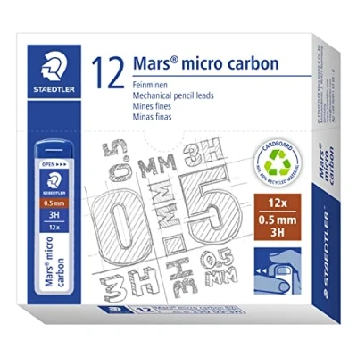 Bild av Staedtler 250 05 3H Mars Micro Feinminen, Minendurchmesser 0.5 mm, 3H, 12 Stück, graphitgrau