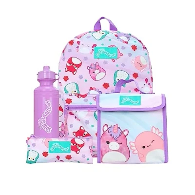 Bild av Squishmallows Skolväska 4 Delar Set Ryggsäck och matsäck för barn med pennfodral vattenflaska Barns ryggsäckar Officiella varor, NDSM85636, flerfärgad