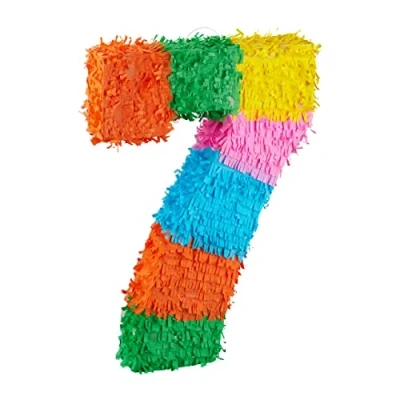Bild av Relaxdays 10025189_909 Pinata födelsedag, nummer 7, för upphängning, barn och vuxna, papper, självfyllning, piñata, färgglada