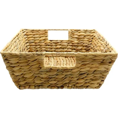 Bild av Jade Tempel dekorativ korg av vattenhyacint, flätad, 12 cm x 30 cm, perfekt för förvaring olika föremål, med dubbla handtag, 1 korg, ljusbrun