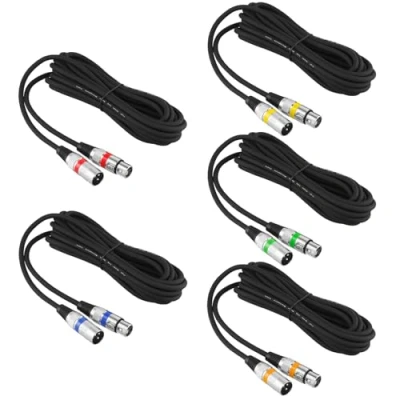 Bild av QWORK® 5 st XLR kablar M, mikrofonkabel, 3 stift hane till hona, kabel, störningsfri för mikrofon, högtalare, ljudmixer