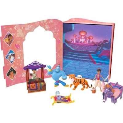 Bild av Mattel Disney Princesses Jasmin berättelsebok set i emblematisk outfit, med 6 tecken, minidockor, figurer och tillbehör, barnleksak, från 3 år, HPL57
