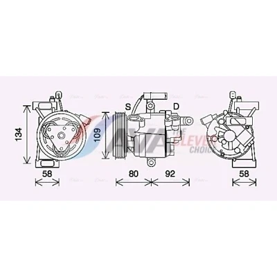 Bild av AVA COOLING SYSTEMS TOAK734 Kompressor DKV09Z 12V PAG 46 R1234yf med kompressorolja
