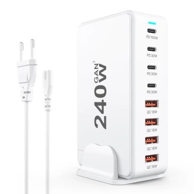 Bild av USB C laddare 240W, PD100W snabbladdare, Multi laddare, med 4 C+4 A, 8 Port laddningsstation kompatibel iPhone/Samsung/Google/Xiaomi/Laptop/Tablet och andra enheter.