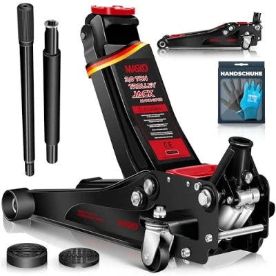 Bild av MASKO® domkraft jack hydraulisk platt lyfthöjd + 2x gummikudde handskar bilskjutning 360 rulle manövrerande domkrafter under stativet 3 ton svart