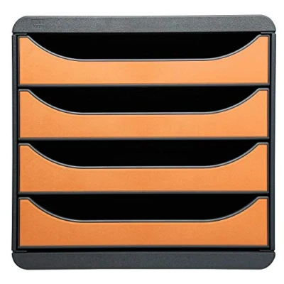 Bild av Exacompta Ref 310788D BIG BOX skrivbordslåda set 4 x 55 mm lådor, lämplig för A4+ dokument, 347 278 267 mm, 100% återvunnen plast svart/mandarin
