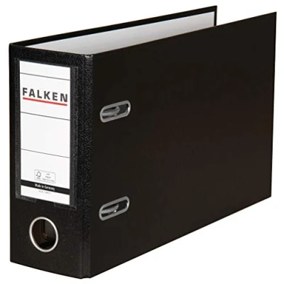 Bild av Original Falken PP Color plastmapp i specialformat. Tillverkad Tyskland. 8 cm bred DIN A5 liggande med utbytbart fönster svart kontoutdrag ringpärm mapp brevmapp kontorsmapp
