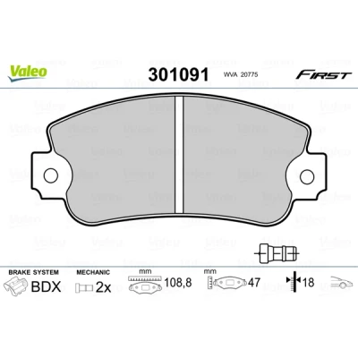 Bild av VALEO 301091 Jeu de plaquettes frein FIRST Essieu avant contact signal d&#039;usure inclus sans tôle anti bruit FIAT: Panda I 3/5 portes