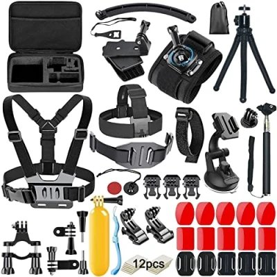Bild av YUSHI 58 i 1 Actionkamera tillbehörssats kompatibel med GoPro Hero 11 10 9 8 7 6 5 4 Max Fusion Session Black Silver Insta360 DJI OSMO SJCAM APEMAN etc, Nytt och förbättrat stativ