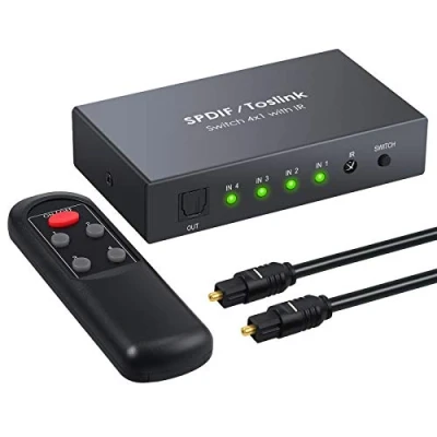 Bild av LiNKFOR SPDIF Toslink switch 3 i 1 Out digital optisk ljudomkopplare med IR fjärrkontroll stöder PCM2.0 DTS Dolby AC3 för TV, PS3, PS4, Blu ray spelare, kabelbox, HDTV