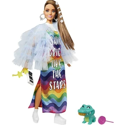 Bild av Barbie GYJ78 Extra docka i regnbågsklänning, ålder 3+
