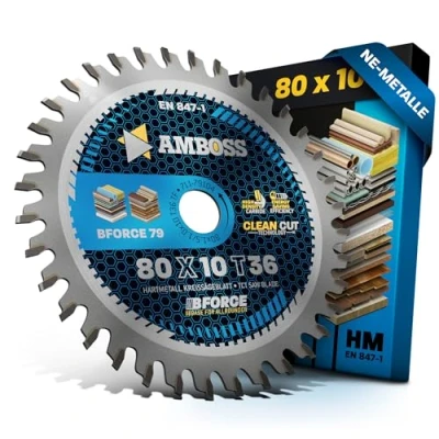 Bild av HM cirkelsågblad 80 x 10 Z36 platt trapets för aluminium. AMBOSS WERKZEUGE® Sågblad mm komp. till Proxxon FET. FKS E KGS och mycket mer.