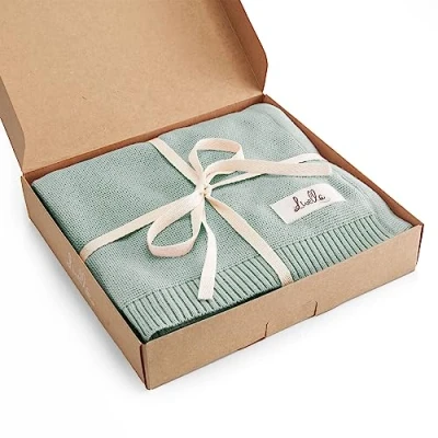 Bild av Livella Babyfilt av 100 % ekologisk bomull i mintgrön premium stickad filt sammet mjuk och andas Perfekt för känslig babyhud med Oeko TEX Standard GOTS certifiering