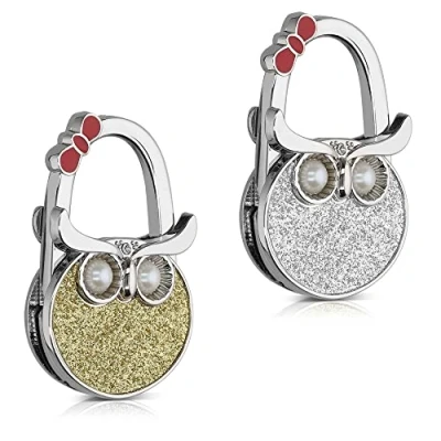 Bild av kwmobile Handväskekrokar för bord set med 2 bärbara handväskkrokar, vikbar väskhållare, handväskhängare design hjärta diamant rosa/silver, Uggla röd/guld/silver, 09 21 35