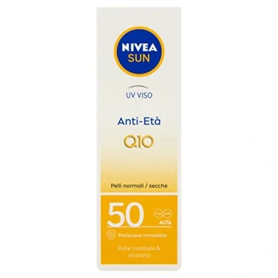 Bild av NIVEA SUN UV Ansikte anti Age FP 50 i ml tub, Coenzym Q10 rynk Ansiktskräm, Solskyddskräm för dagligt bruk, aging action ansiktskräm