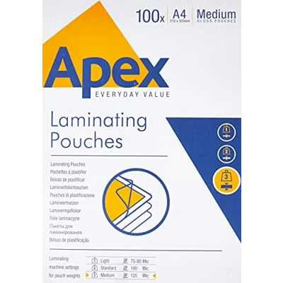 Bild av Fellowes, Apex, Pack med 100 plastfodral, A4 format, 125 μm, glans