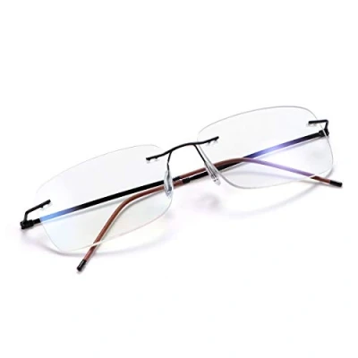 Bild av Rimless Progressiva multifokus läsglasögon blåljusblockering ingen linje multifokala datorläsare för kvinnor män unisex rektangulära glasögon titan lätt förstoring presbyopia